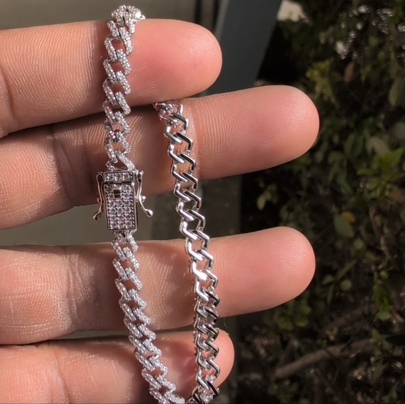 Rhodium Finish 925 Sterling Silver 5.5mm CZ Encrusted Monaco Bracelet 7" - Picture 3 of 5